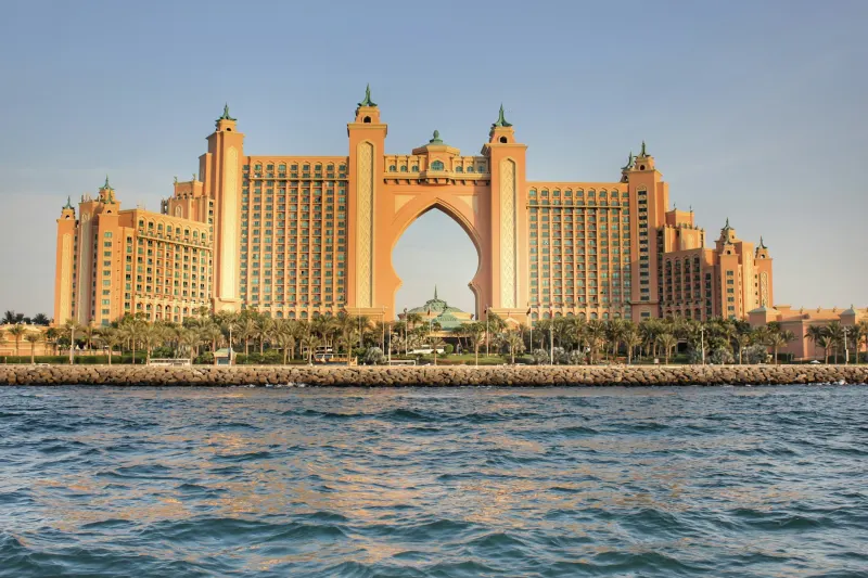 Atlantis The Palm resort, home of Aquaventure Waterpark, seen from the sea